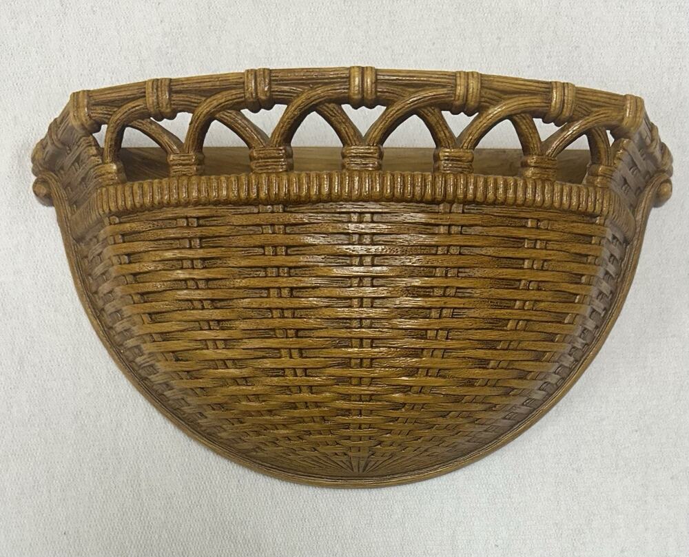 Homco Faux Wicker Basket Syroco Weave Wall Pocket Planter Brown Plastic 6054 MCM
